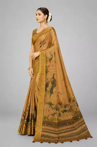 Mustard color kanjivaram silk blend saree for fancy sophisticated saree