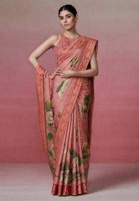 Rose pink color kanjivaram silk blend saree for fancy sophisticated saree 1