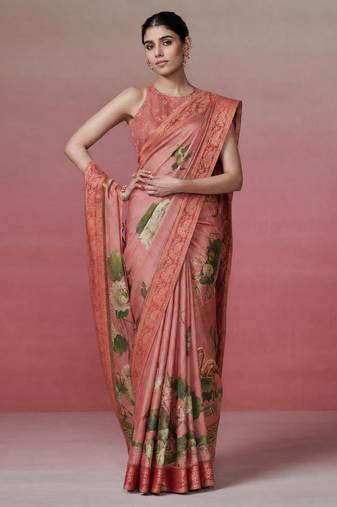 Rose pink color kanjivaram silk blend saree for fancy sophisticated saree