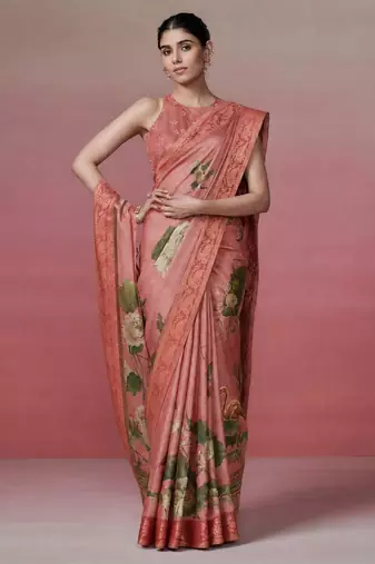 Rose pink color kanjivaram silk blend saree for fancy sophisticated saree