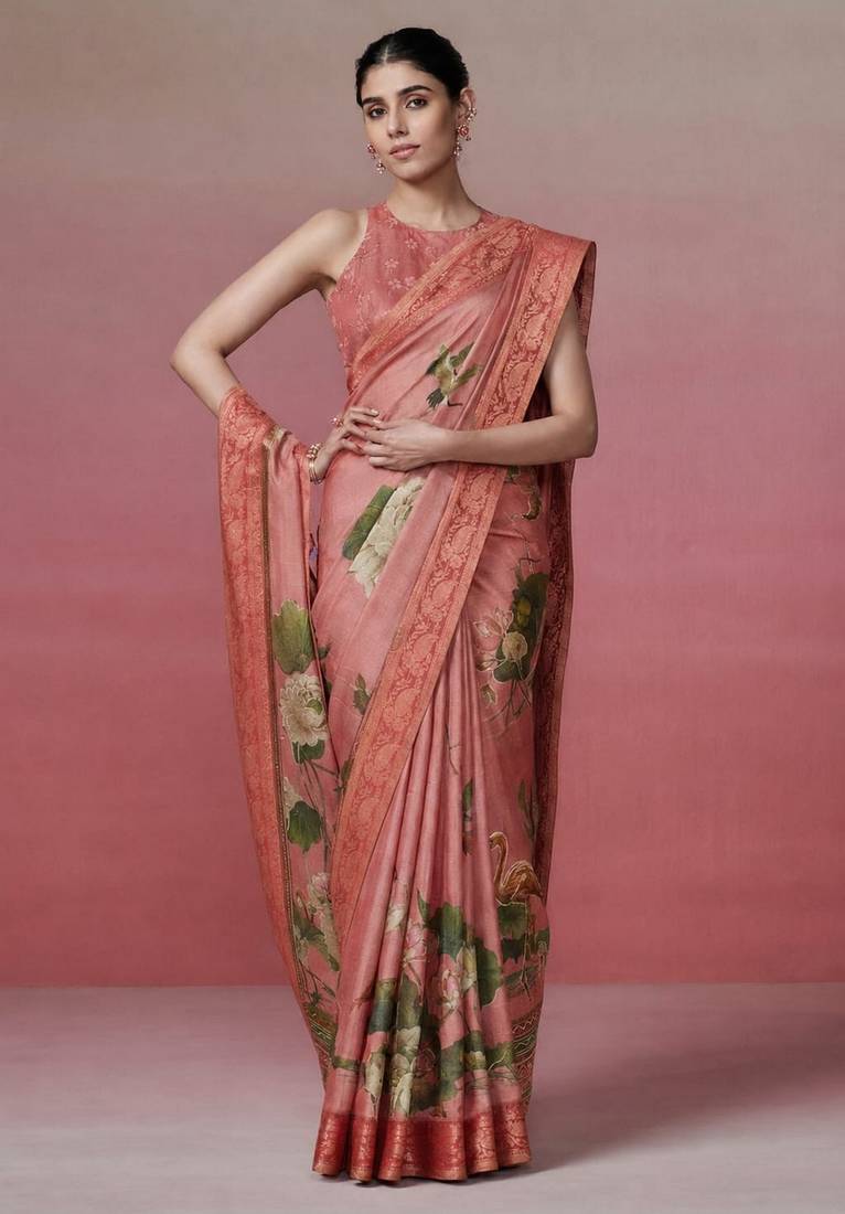 Rose pink color kanjivaram silk blend saree for fancy sophisticated saree
