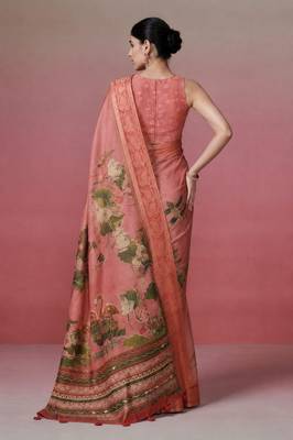 Rose pink color kanjivaram silk blend saree for fancy sophisticated saree 2