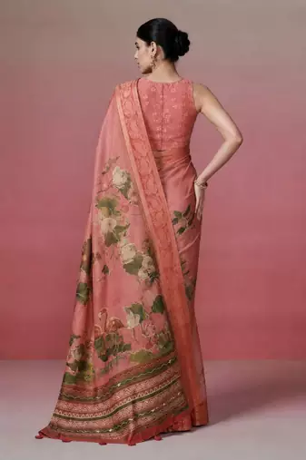 Rose pink color kanjivaram silk blend saree for fancy sophisticated saree
