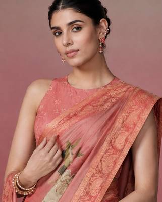 Rose pink color kanjivaram silk blend saree for fancy sophisticated saree 3