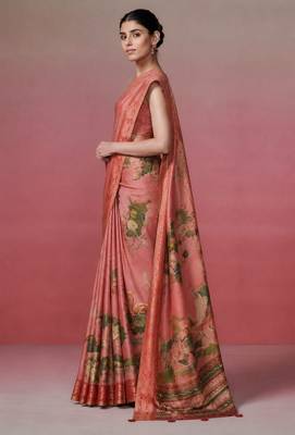 Rose pink color kanjivaram silk blend saree for fancy sophisticated saree 4