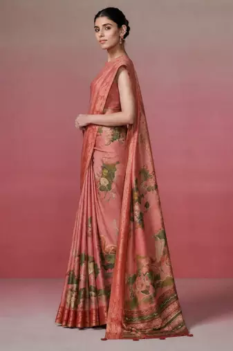 Rose pink color kanjivaram silk blend saree for fancy sophisticated saree