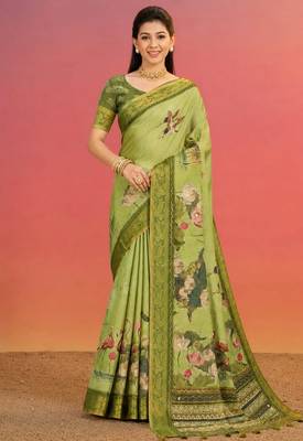 Olive color kanjivaram silk blend saree for fancy sophisticated saree 1