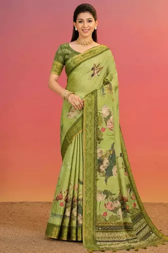 Olive color kanjivaram silk blend saree for fancy sophisticated saree