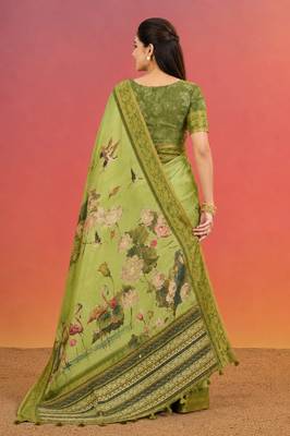 Olive color kanjivaram silk blend saree for fancy sophisticated saree 2