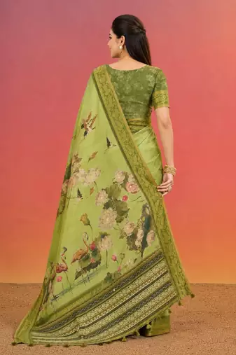 Olive color kanjivaram silk blend saree for fancy sophisticated saree