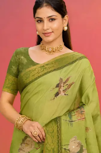 Olive color kanjivaram silk blend saree for fancy sophisticated saree