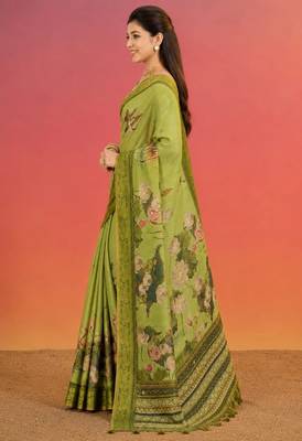 Olive color kanjivaram silk blend saree for fancy sophisticated saree 4