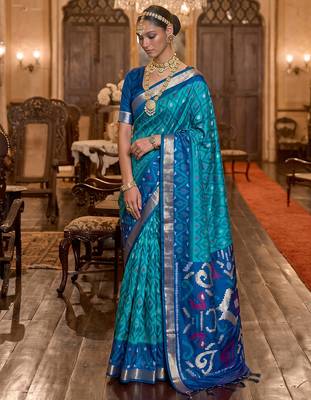 sky blue color smart soft silk blend designer ethnic partywear saree 1