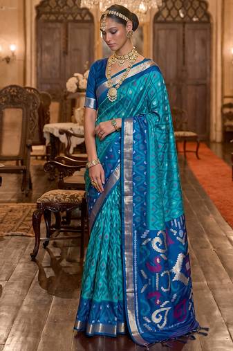 sky blue color smart soft silk blend designer ethnic partywear saree