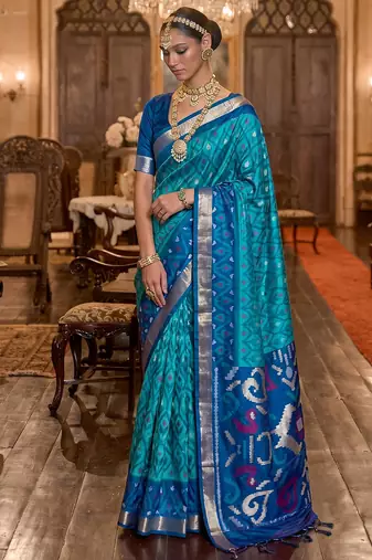 sky blue color smart soft silk blend designer ethnic partywear saree
