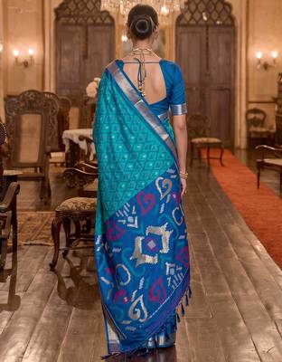 sky blue color smart soft silk blend designer ethnic partywear saree 2