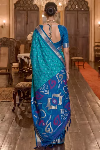 sky blue color smart soft silk blend designer ethnic partywear saree