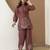 Brown cambric cotton embroidery work co-ord set kurta and straight pant for women