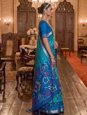 sky blue color smart soft silk blend designer ethnic partywear saree 3