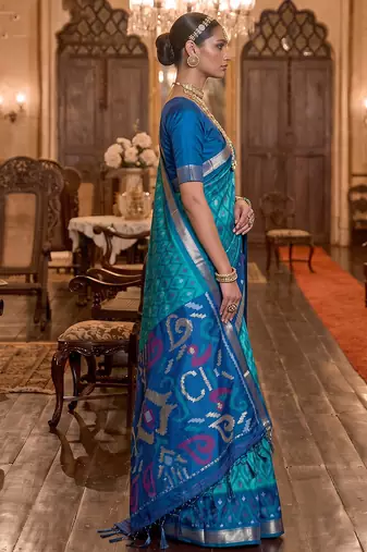 sky blue color smart soft silk blend designer ethnic partywear saree