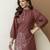 Brown cambric cotton embroidery work co-ord set kurta and straight pant for women