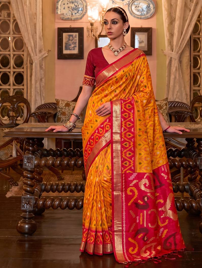 mustard color smart soft silk blend designer ethnic partywear saree