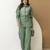 Green cambric cotton embroidery work co-ord set top and straight pant