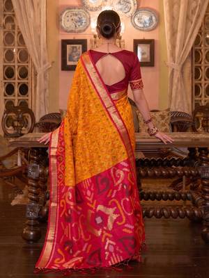 mustard color smart soft silk blend designer ethnic partywear saree 2