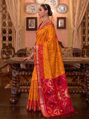 mustard color smart soft silk blend designer ethnic partywear saree 3