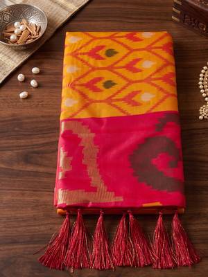 mustard color smart soft silk blend designer ethnic partywear saree 4