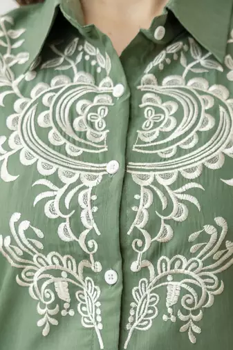 Green cambric cotton embroidery work co-ord set top and straight pant