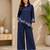 Navyblue denim embroidery work shirt wide leg pants co-ord set casual two piece