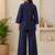 Navyblue denim embroidery work shirt wide leg pants co-ord set casual two piece