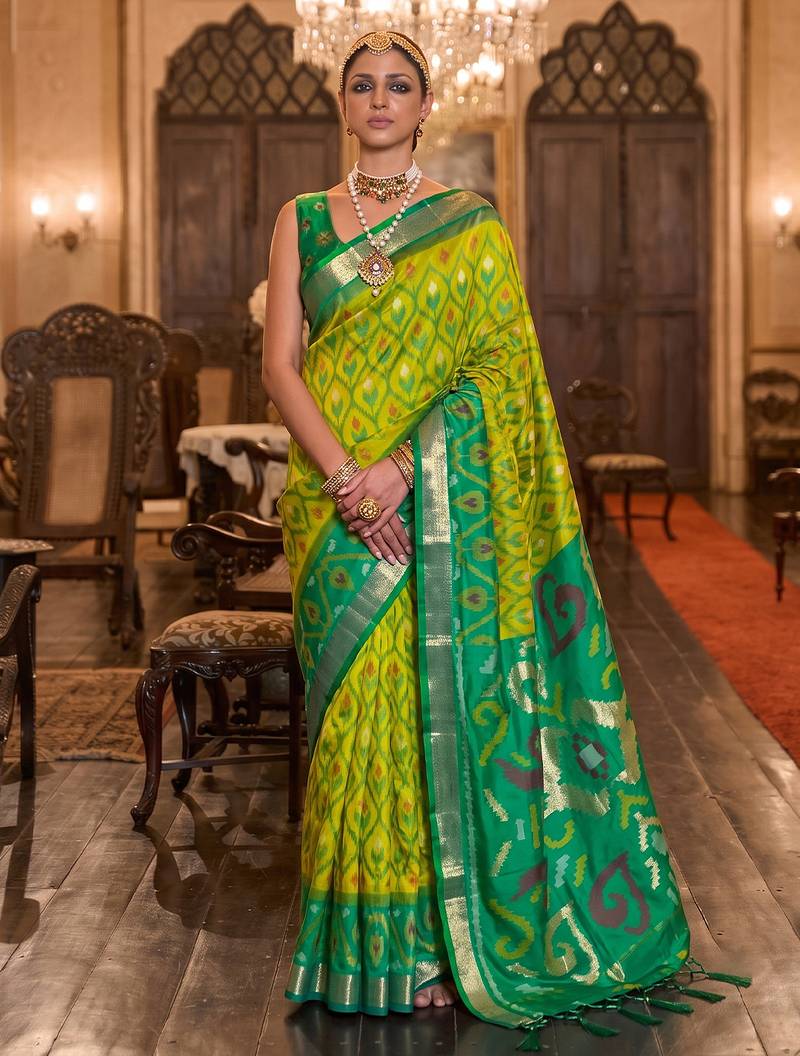 olive color smart soft silk blend designer ethnic partywear saree