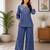 Blue denim embroidered co-ord set with round neck top and wide Bottom pant