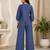 Blue denim embroidered co-ord set with round neck top and wide Bottom pant
