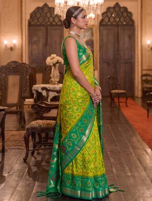 olive color smart soft silk blend designer ethnic partywear saree 3