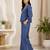 Blue denim embroidered co-ord set with round neck top and wide Bottom pant