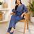 Blue denim embroidered co-ord set with round neck top and wide Bottom pant