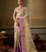 cream color beautiful woven designer partywear saree