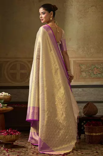 cream color beautiful woven designer partywear saree