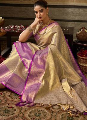 cream color beautiful woven designer partywear saree 3