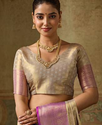 cream color beautiful woven designer partywear saree 4