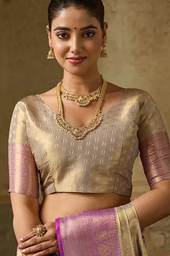 cream color beautiful woven designer partywear saree