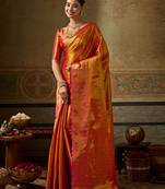 orange color beautiful woven designer partywear saree