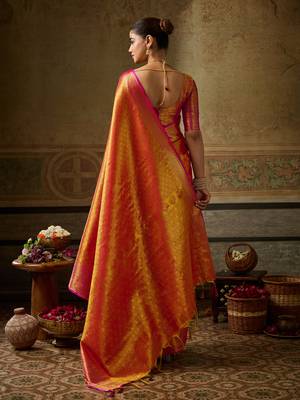 orange color beautiful woven designer partywear saree 2