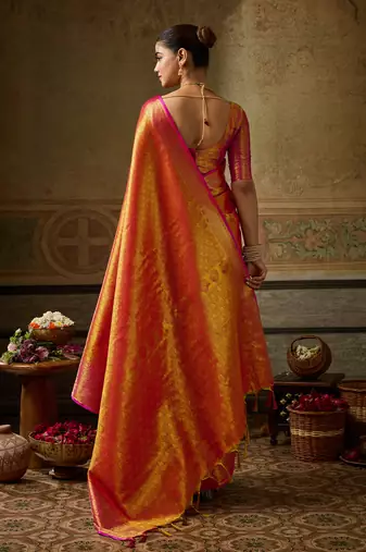 orange color beautiful woven designer partywear saree