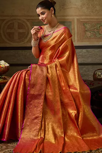orange color beautiful woven designer partywear saree