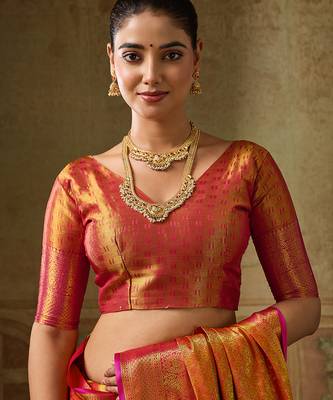 orange color beautiful woven designer partywear saree 4