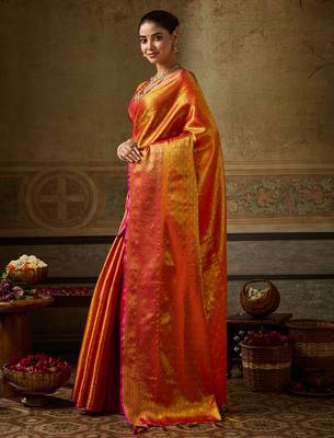 orange color beautiful woven designer partywear saree 5